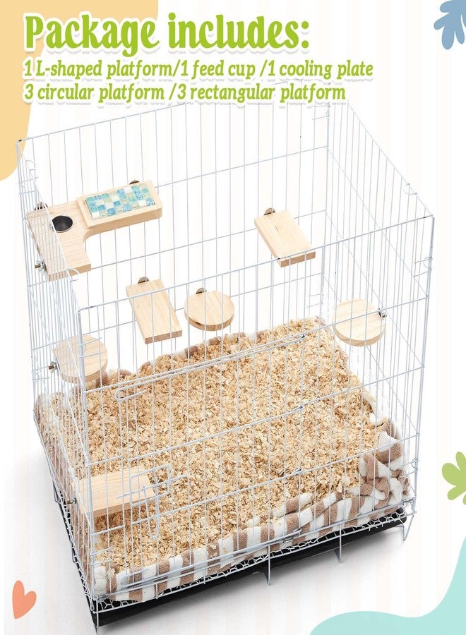 DoubleFill Set of 9 Wooden Hamster Cage Platform Chinchilla Ledges and L Shaped Round Hole Rat Cage Accessories with Cooling Standing Board Food Cup for Squirrel Gerbil Guinea Pig Small Animal - Image 3